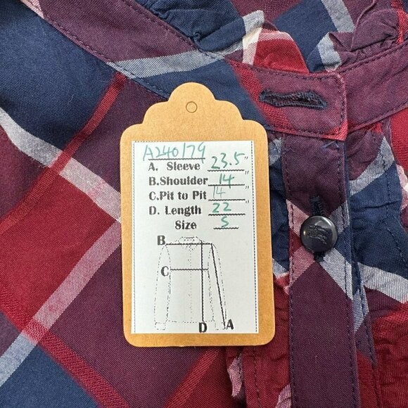 Burberry Blue Label Women's Red Check Ruffle Blouse - Size 38 (US XS-S) - Picture 3 of 9